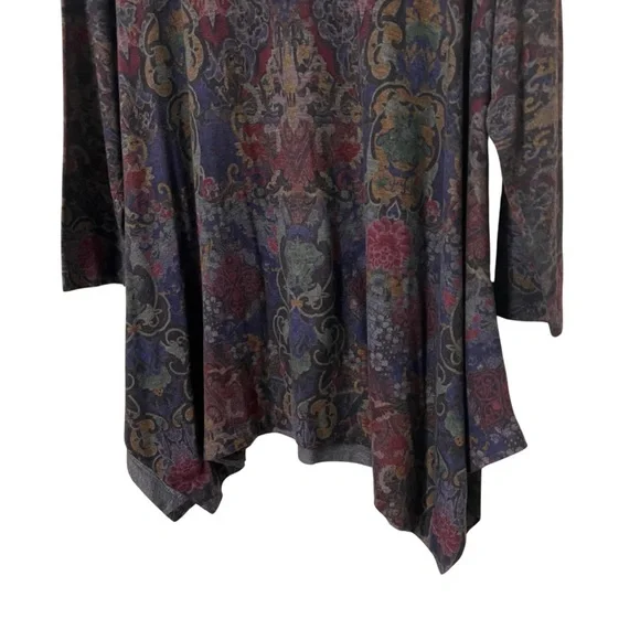 Soft Surroundings Floral Scoop Neck Handkerchief Hem Long Tunic Paisley Size 3X - Picture 3 of 12